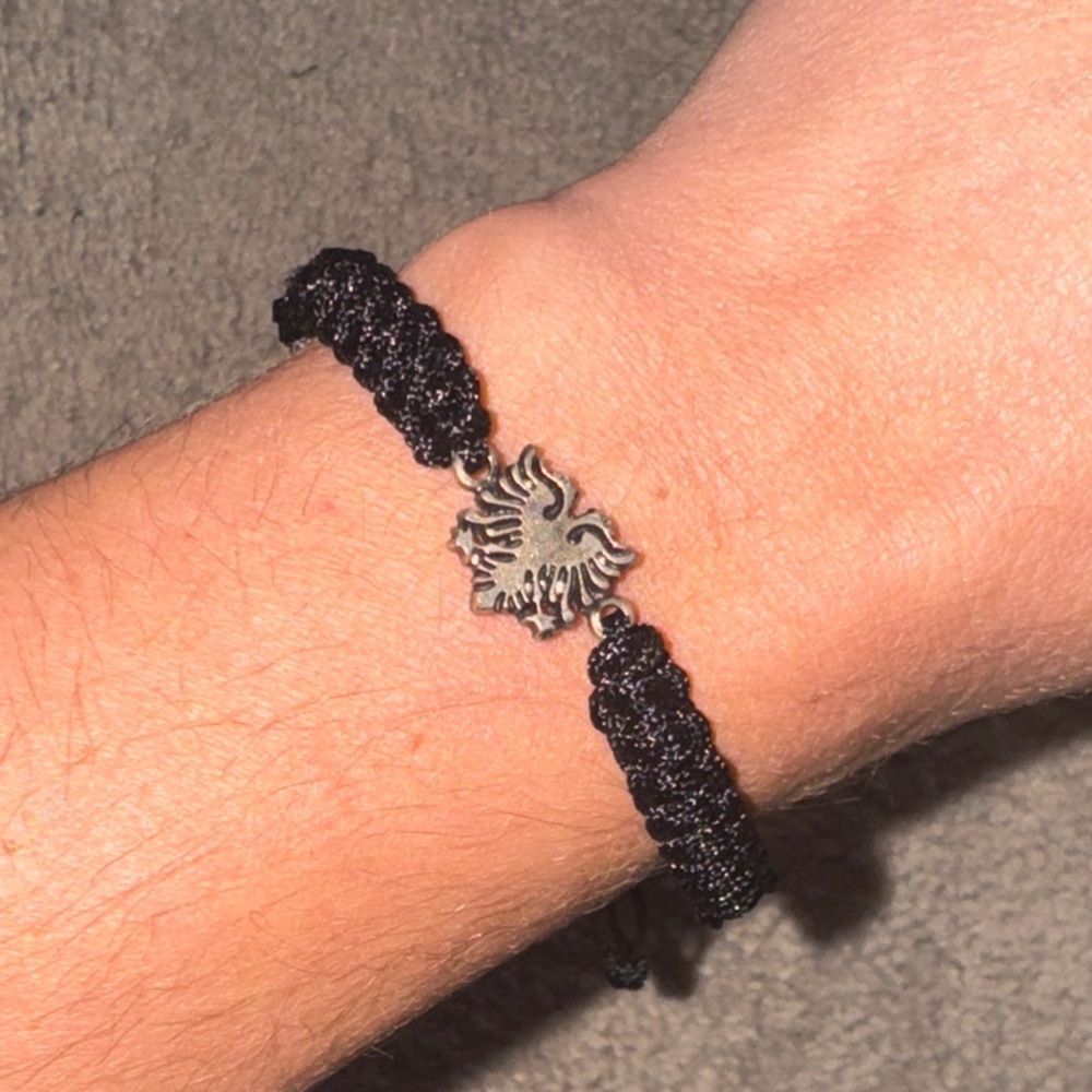 Black Braided Bracelet with Albanian Eagle Charm